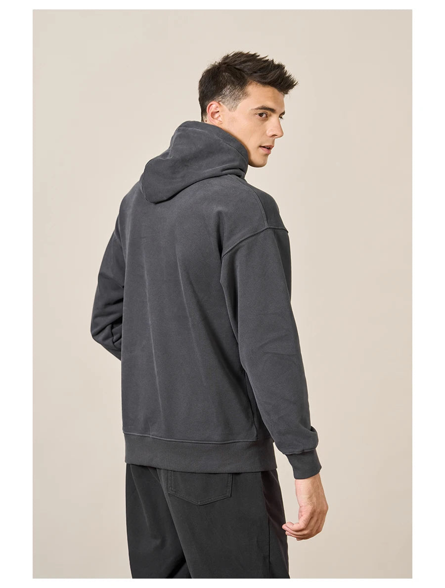 Men's Oversize 360g Fabric Washed Basic Pullover Sweatshirt Hoodie