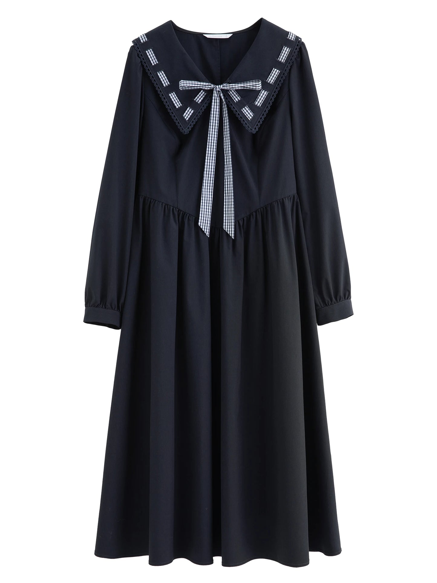 Plus Size College Style Navy Collar Ribbon Dress