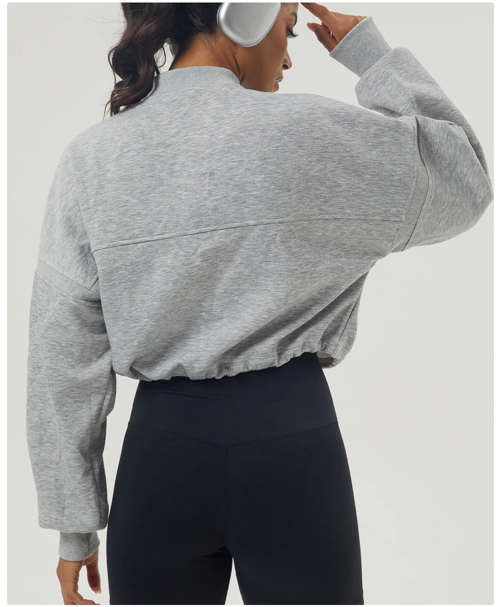 Women's Long Sleeve Loose Half Zipper Gym Breathable Running Top Fitness Workout Jacket