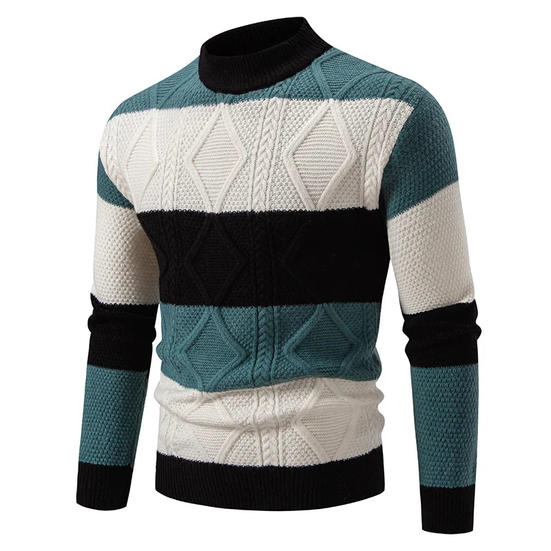 Men's Patchwork Mock Neck Knitted Pullover Sweater | 3 Colours | M–4XL