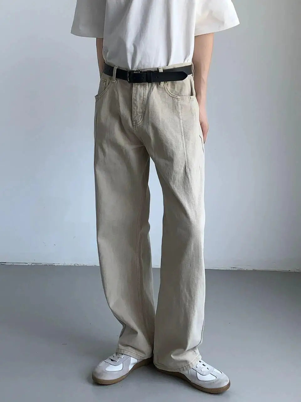 Men's High-Waisted Straight Jeans - Loose Wide Leg