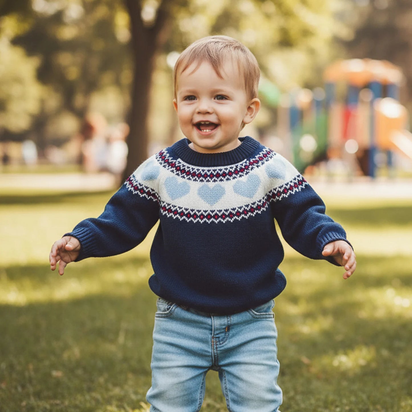 Valentine's Day Heart Pattern Sweater - Toddler & Kids Crewneck Pullover