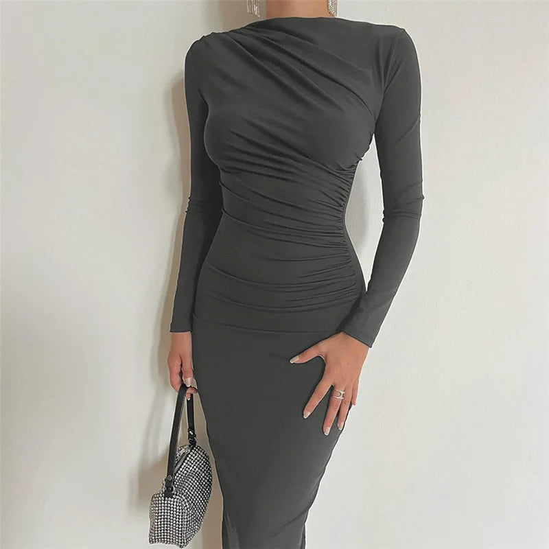 Women's Elegant Ruched Long Bodycon  Party Dress