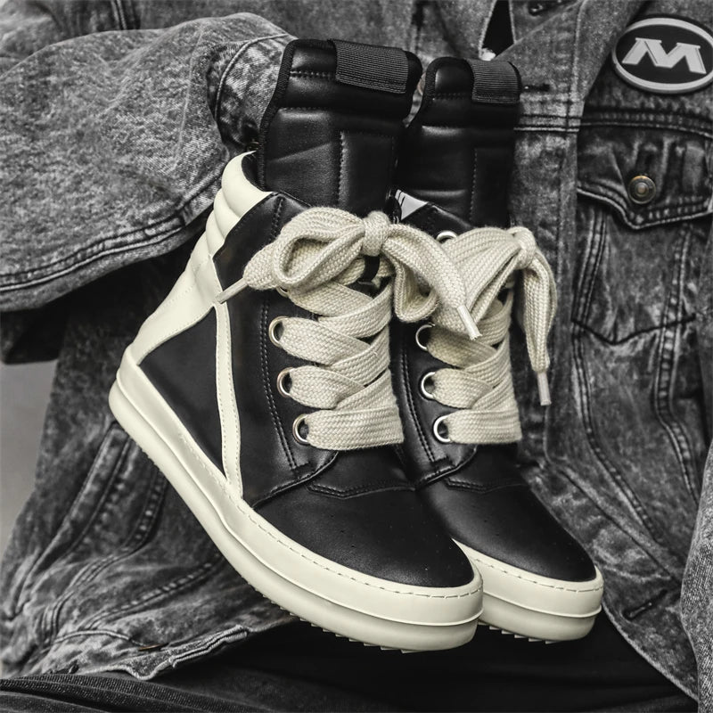 Men's High-Top Leather Sneakers - Casual Sports Ankle Boots