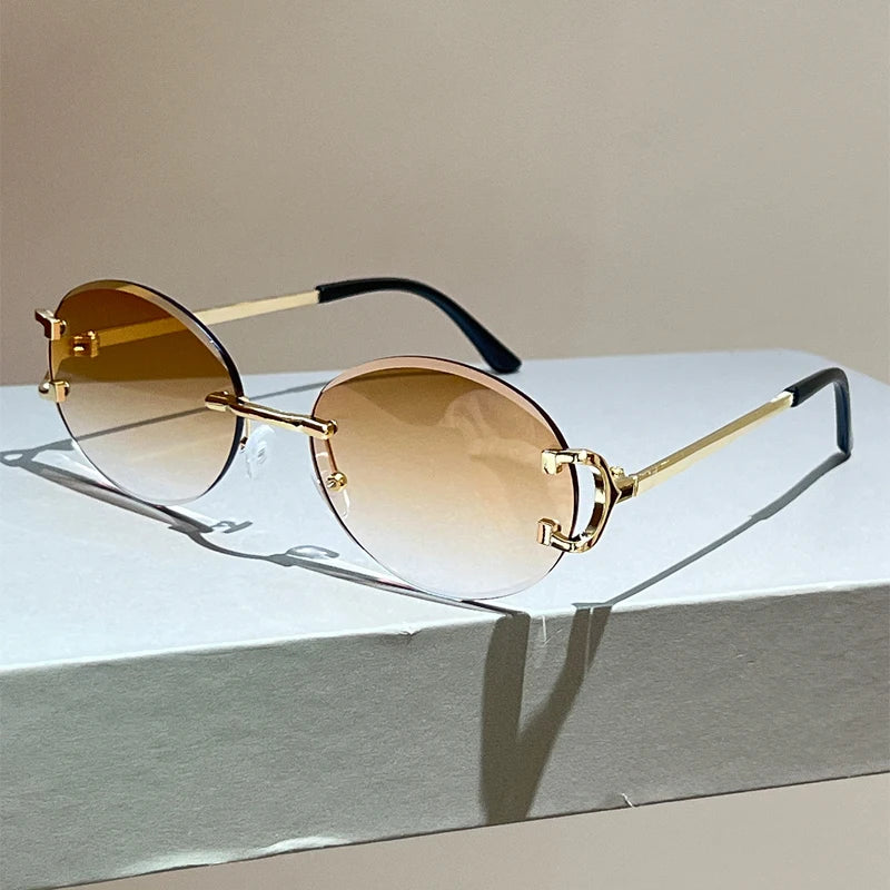 Rimless Oval Sunglasses – Vintage Gradient Unisex