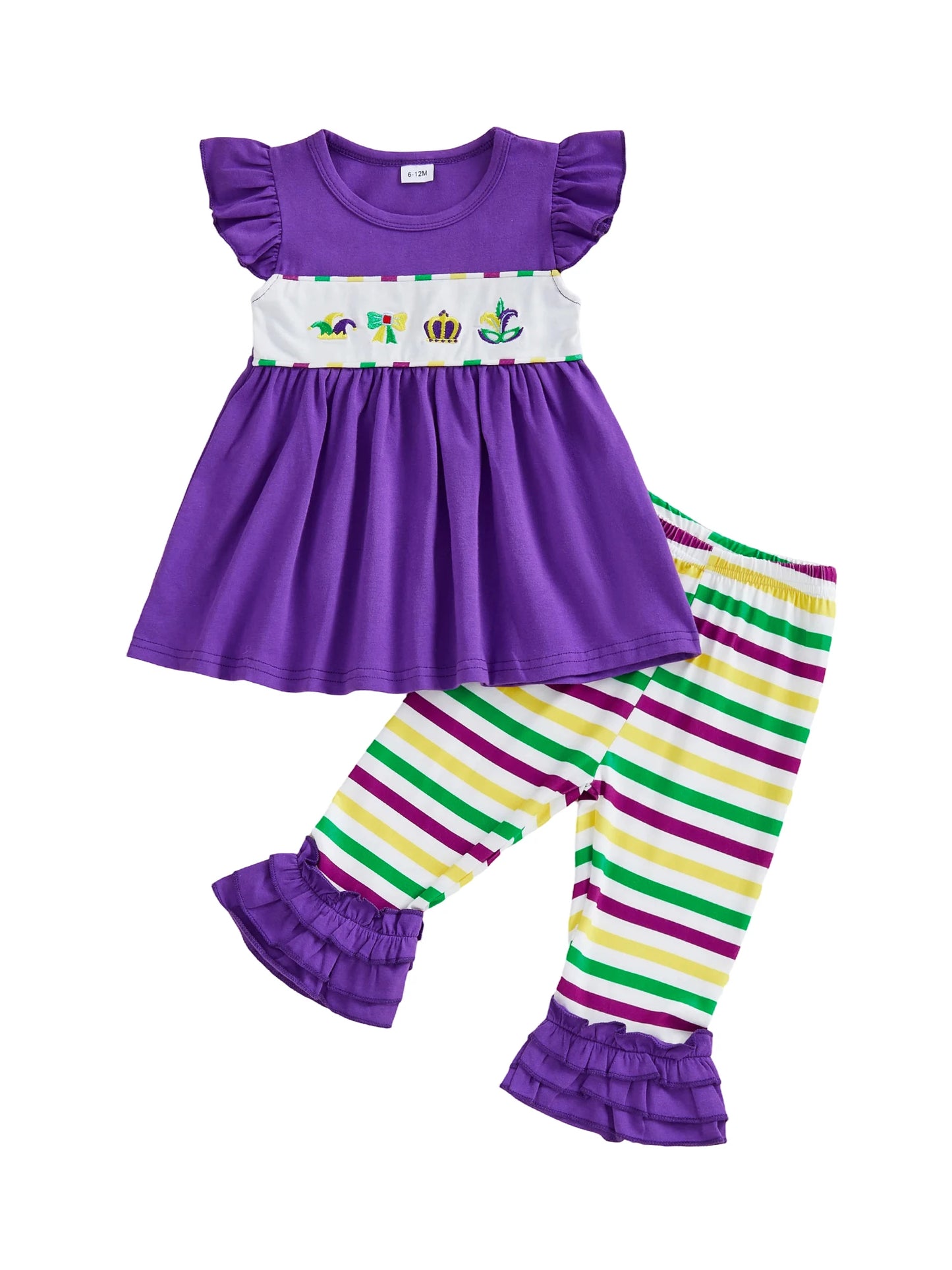 Baby Girls Spring Outfit Set - Ruffle Sleeve Dress Top & Flare Pants (0-3Y)