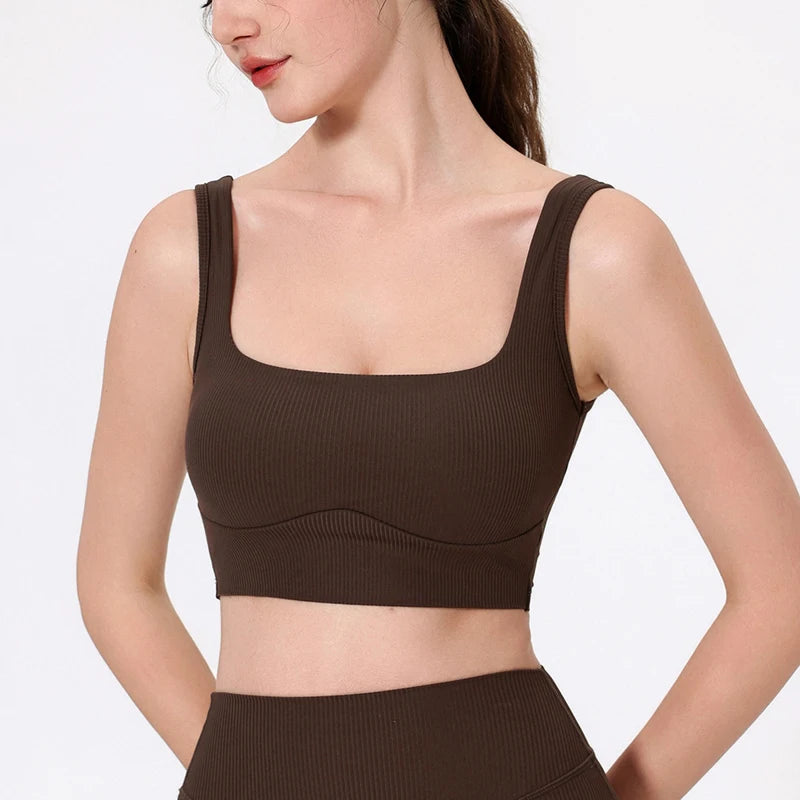 Women's High Impact Fitness Yoga Bra Soft Sports Underwear Square Neckline Gym Crop Top Breathable Workout Top