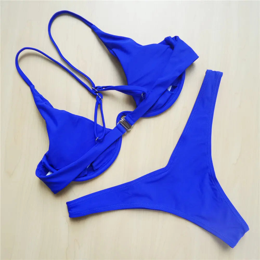 Women's V-Bar Underwired Bikini Set | V-Shape Wire Padded Two-Piece Swimwear