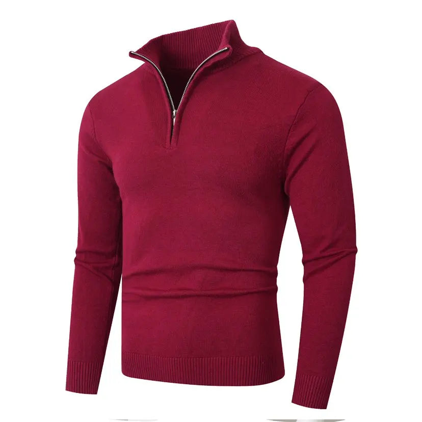 Autumn Winter Half-Zip Stand Collar Sweater - Slim Fit Knitted Pullover