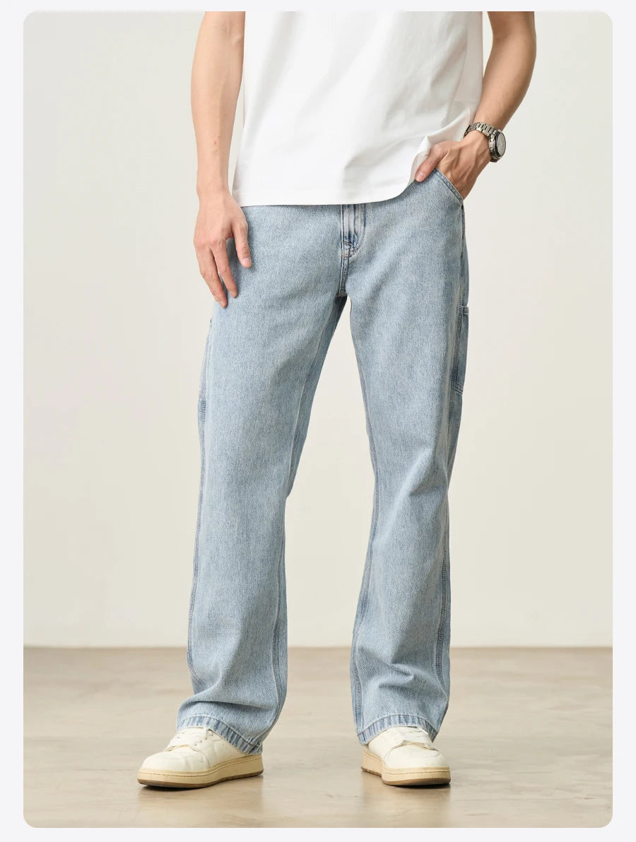 Men's Loose Fit Cargo Jeans - Relaxed Denim Trousers