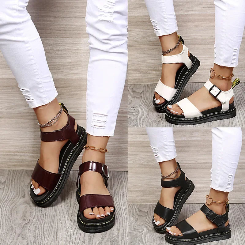 Women's Ankle Strap PU Thick-soled Soft Buckle Sandals