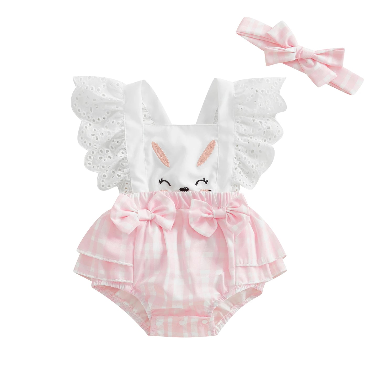 Baby Girls' Cartoon Print O-Neck Short Sleeve Romper | Pink & Orange
