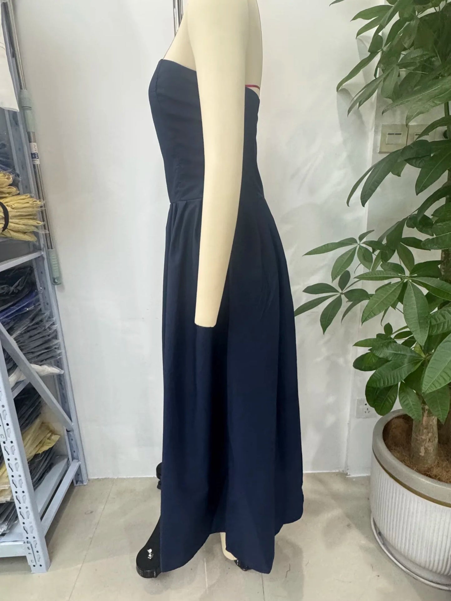 Women's Off Shoulder Pleated Poplin Strapless Summer Dress