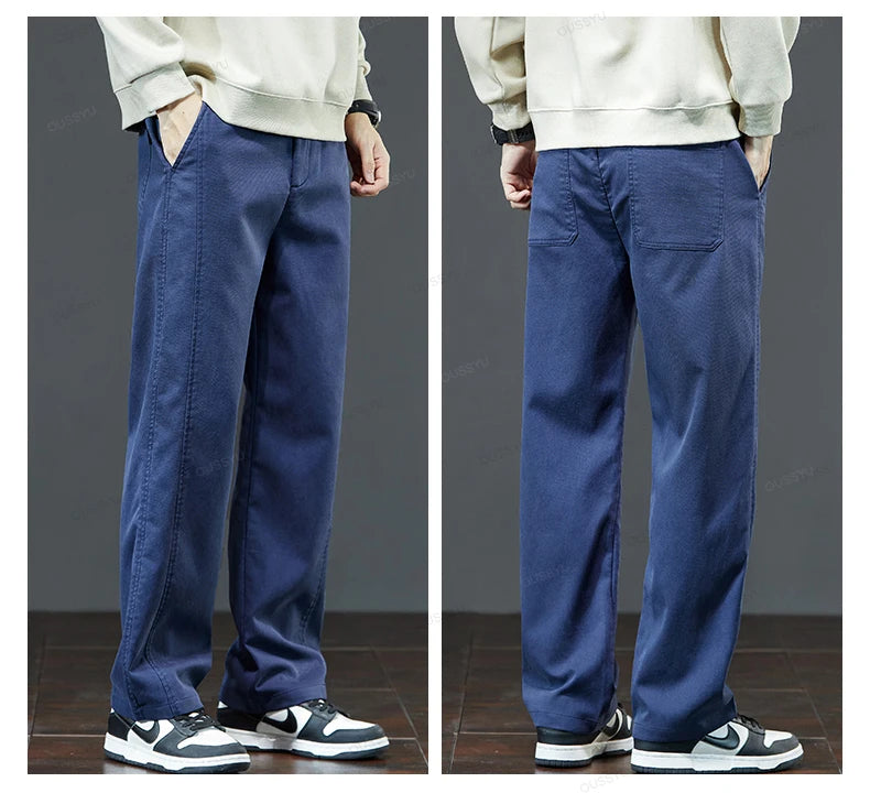 Men's Lyocell Blend Heavyweight Straight Leg Trousers | Elastic Waist M–5XL