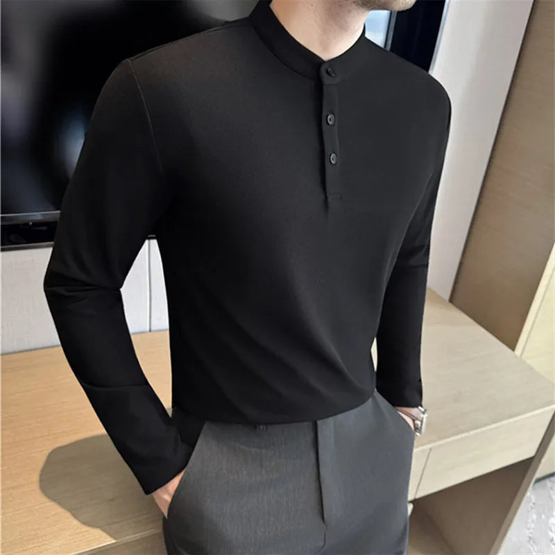 Men's Slim Fit Polo Shirt with Henley Collar