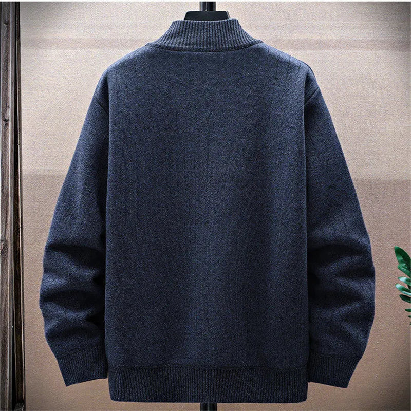 Half Zip Stand Collar Fleece Pullover - Warm Knitted Sweater