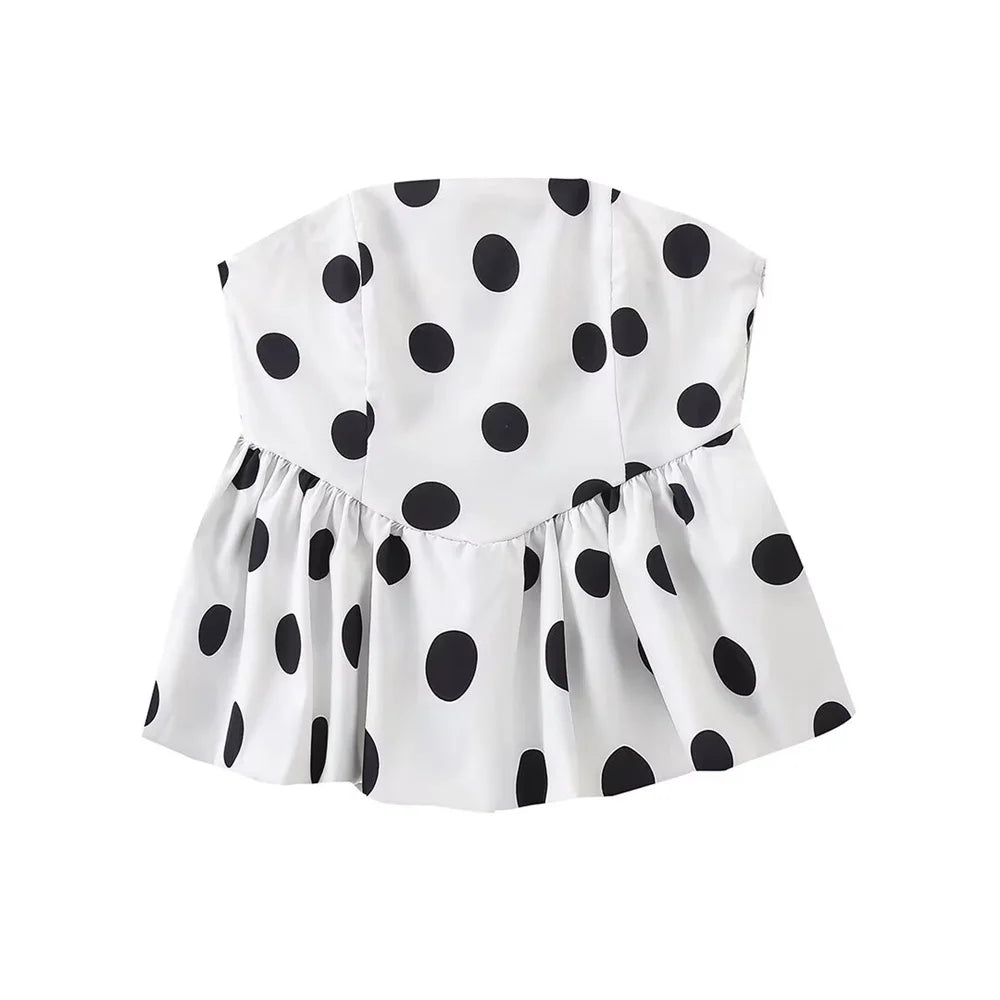 Women's Casual and Versatile Temperament Summer Pleated Solid Colour Polka Dot Set