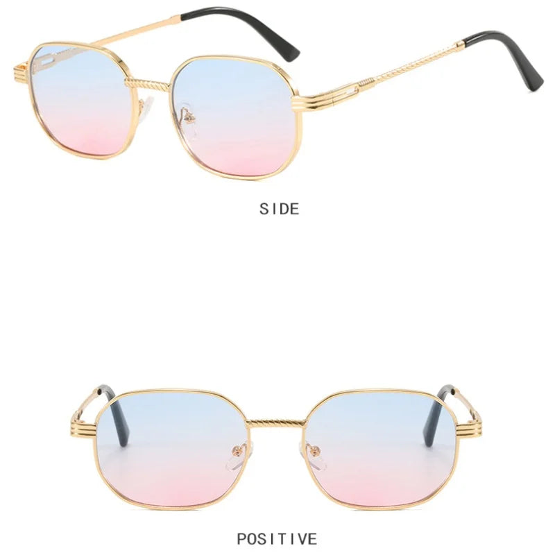 Elliptical Metal Small Frame Sunglasses UV400