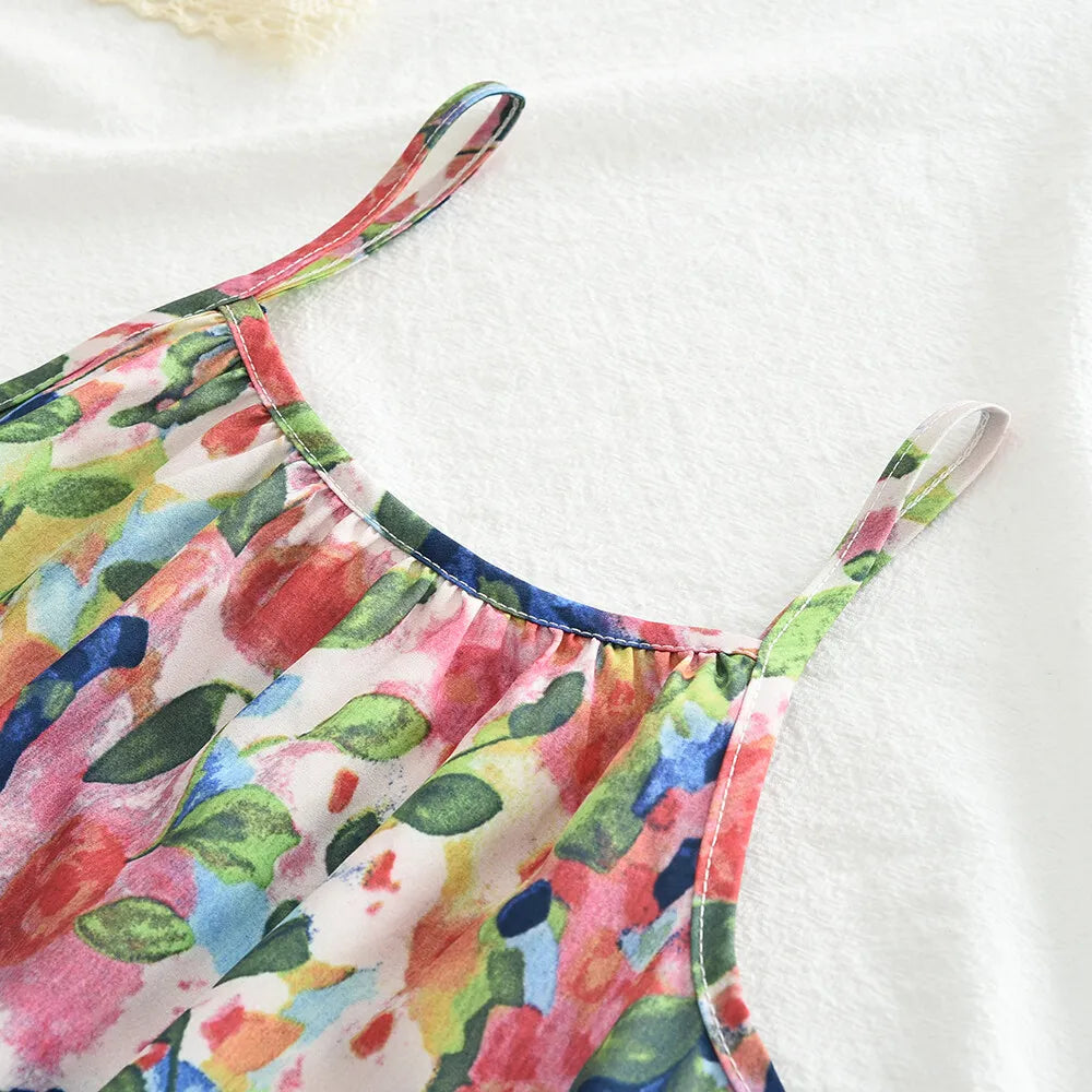 3-7 Years Baby Girl's Summer Floral Suspender Dress with Bag 2 Pieces Set