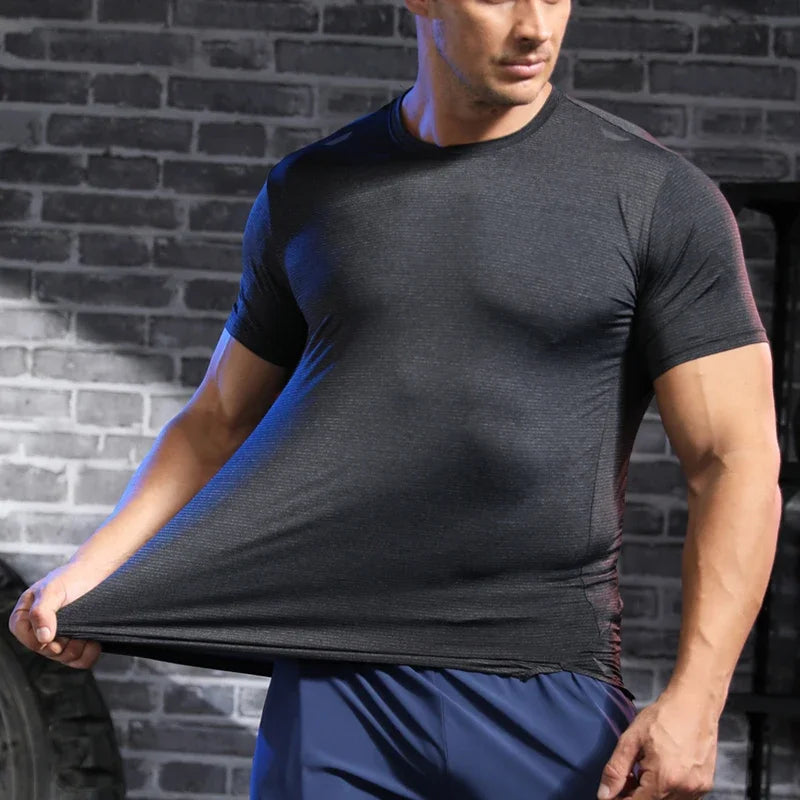 Men's Gym Workout Muscle Fit Shirt Thin Loose-fitting Casual Stretchy Quick-drying Short Sleeve Athletic Running T-Shirt