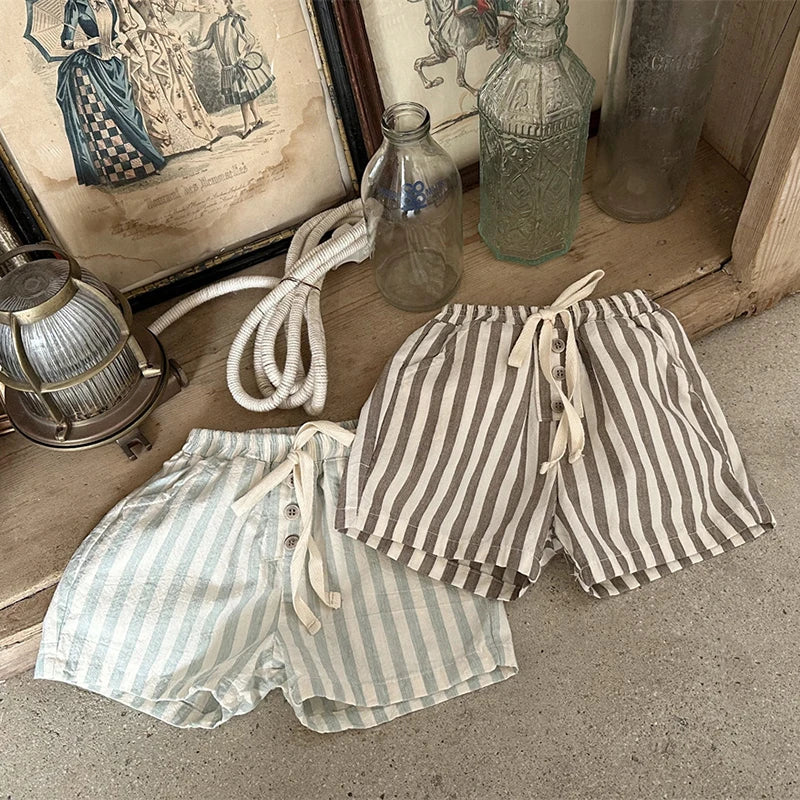Boy's Vintage Linen Cotton Stripe Shorts  0-24M