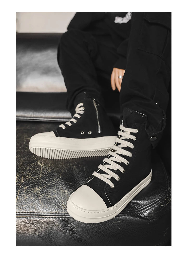 Unisex High-Top Leather Sneakers - Lace-Up Ankle Boots