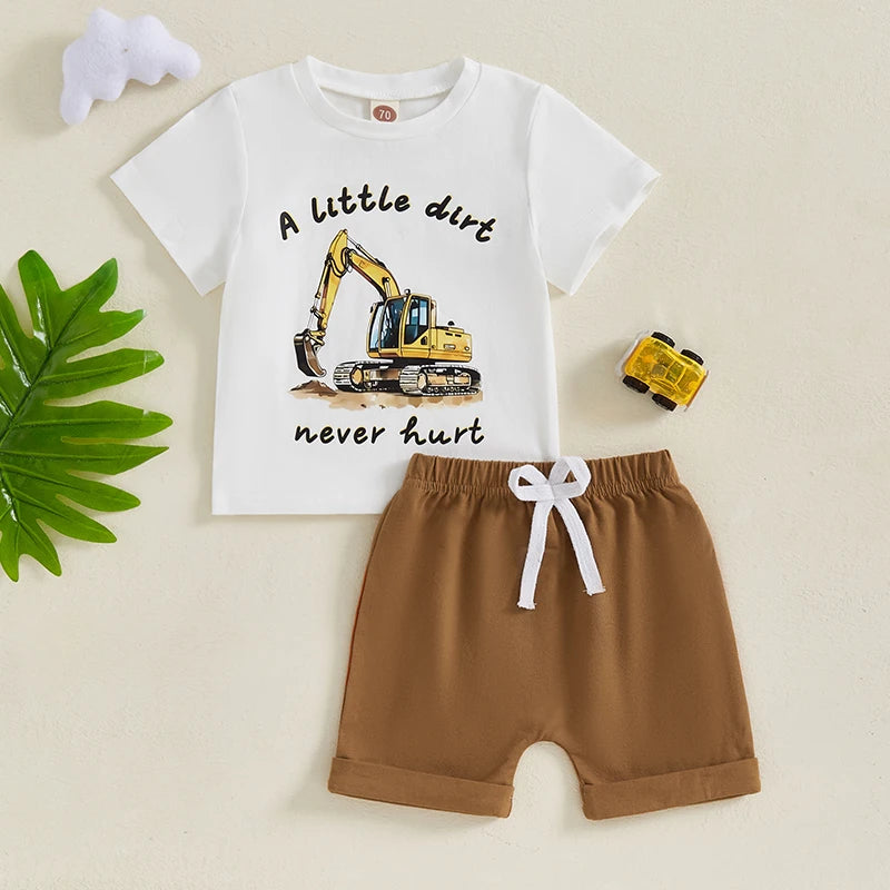 Baby Boys Summer Outfit Set - Cartoon Letter Print T-Shirt & Elastic Waist Shorts (0-3Y)