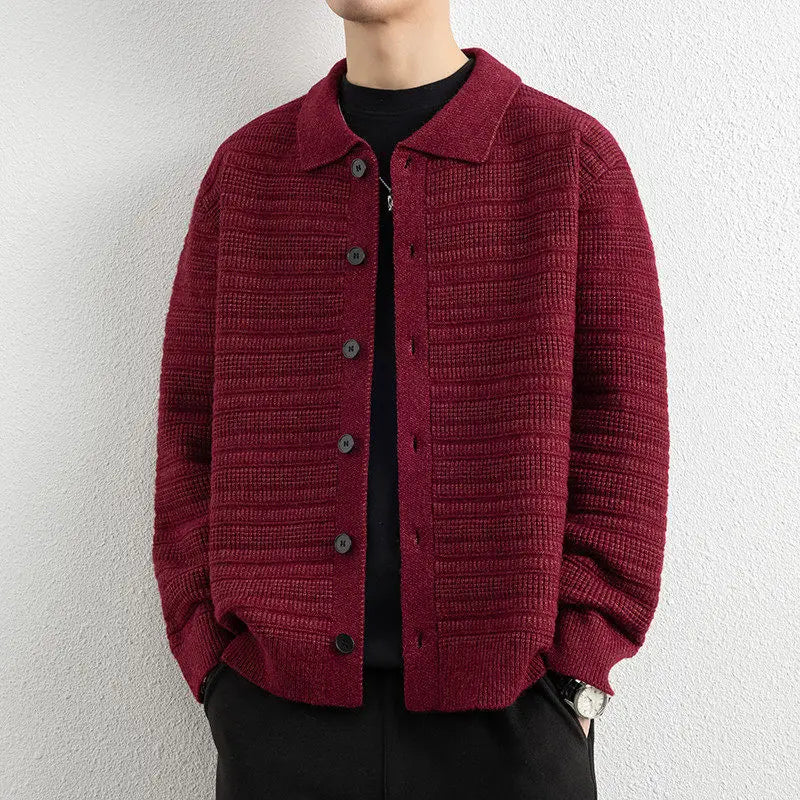 Men's Turn-Down Collar Cardigan Sweater Jacket