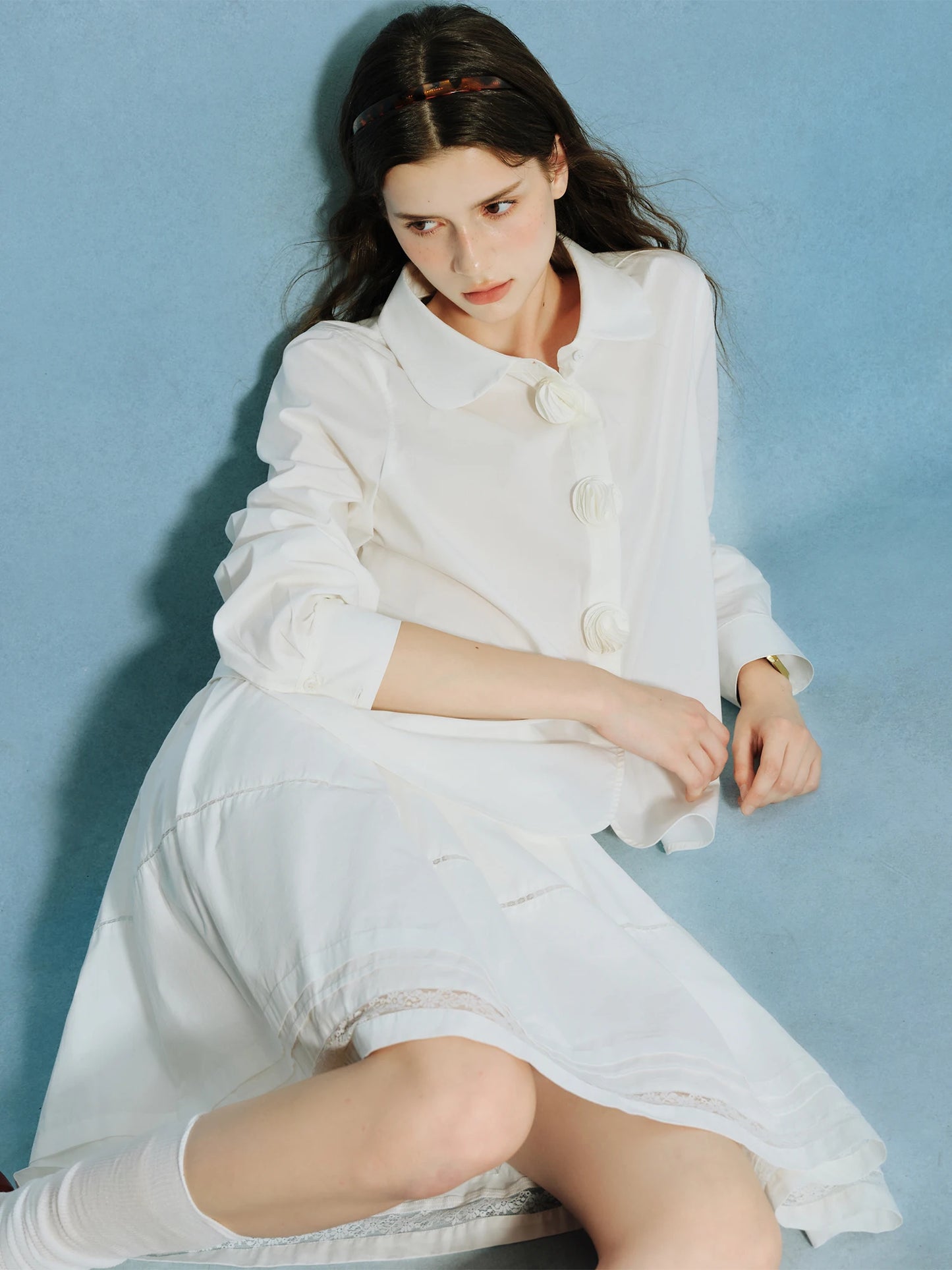 Plus Size Petal Design Shirt - French-Inspired Commuter Blouse