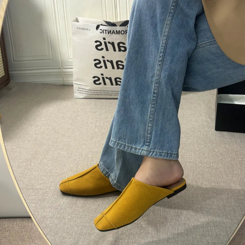 Women's Suede Square Toe Flat Slippers