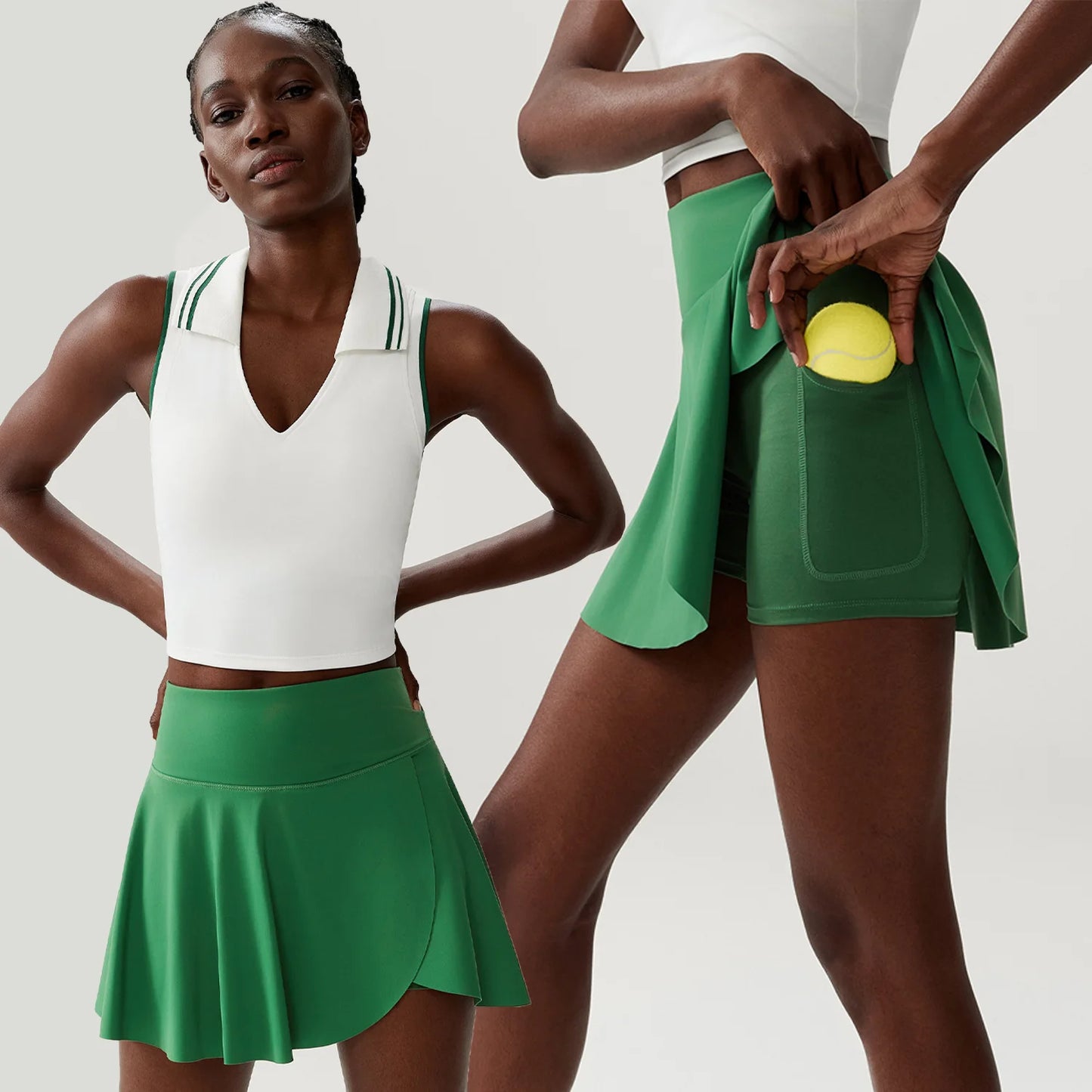 Women's Two-Piece Fitness Set with Pocket Tennis Skirt - Complete Workout Outfit