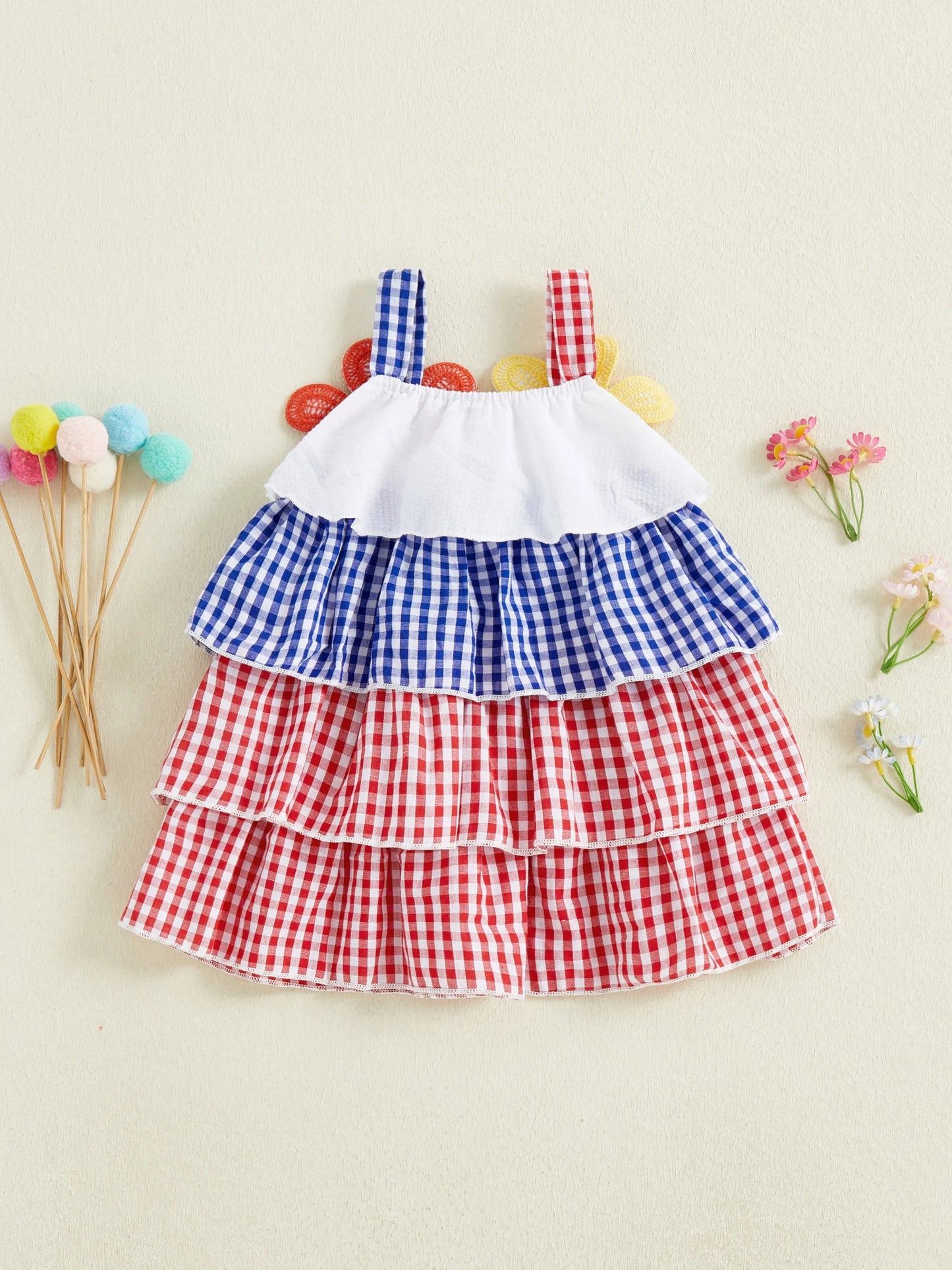 Baby Girls' Plaid Ruffle Floral Cami Dress