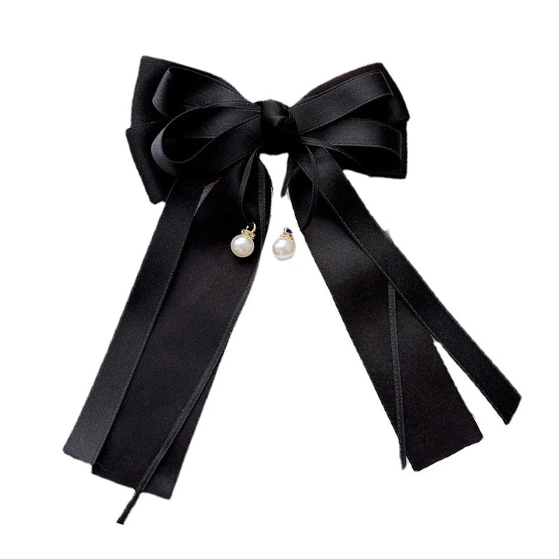 Fabric Bowknot Brooch - Pearl Ribbon Bow Tie Collar Pin for Women