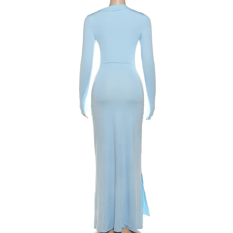 Women's Ruched Embellished Bodycon Dress - Long Sleeve Elegant Dress