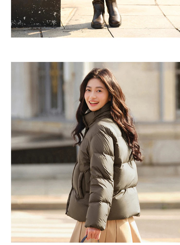 Down Jacket Women Three-Proof Solid Color Stand-Up Collar Loose Simple Winter Versatile Goose Warm