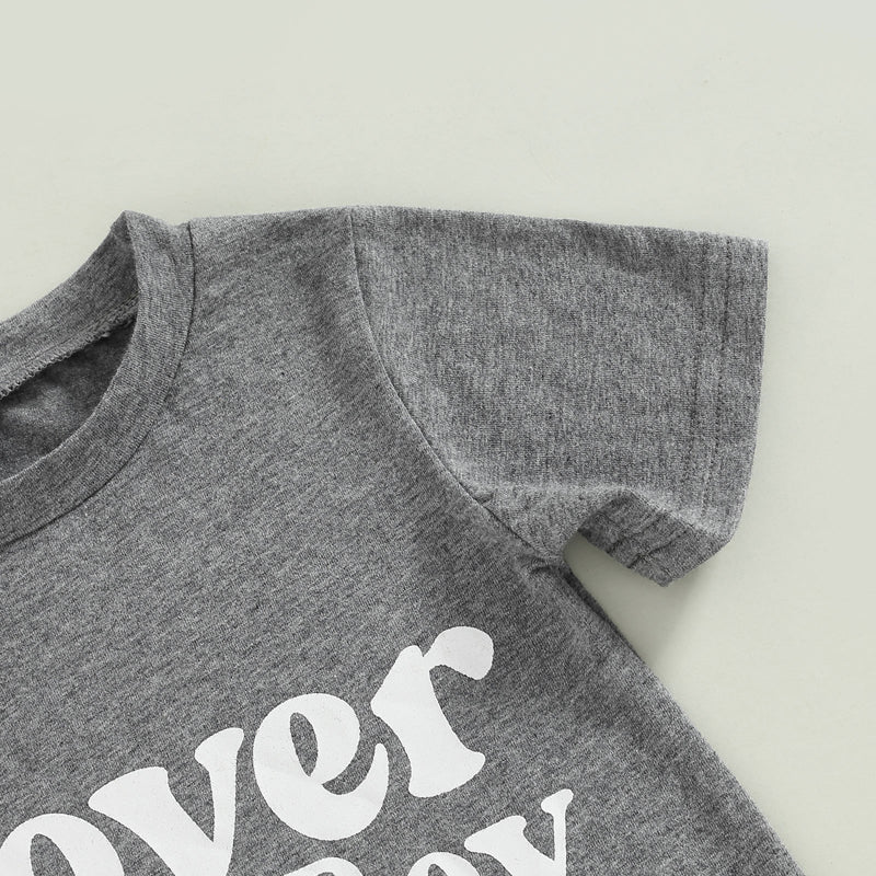 Valentine's Day Baby Boys Summer Outfit Set - Letter Print Grey T-Shirt & Pocket Pants (0-4Y)