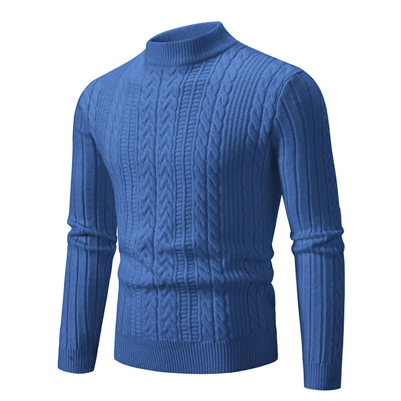 Men's Mock Neck Knitted Sweater - Slim Fit Warm Pullover