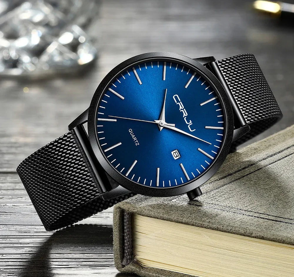 Ultra Slim Stainless Steel Watch - 40mm Mesh Strap Men's Automatic Wristwatch