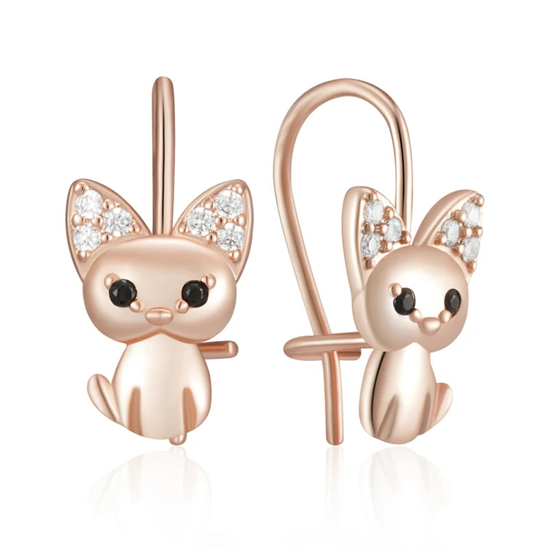 Cute Cat Earrings for Girls - Rose Gold Zircon Animal Jewelry