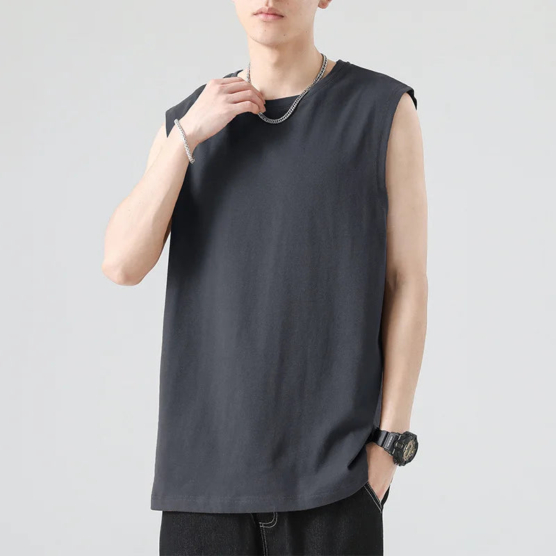 Men's Summer Cotton Sleeveless Loose Vest Sports Comfortable Breathable Round-Neck Tank Top