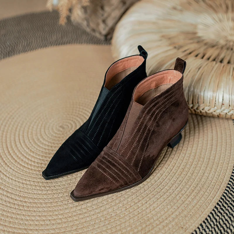 Women's  High-heel Sheep Suede Leather Shoes Pointed Toe Ankle Boots