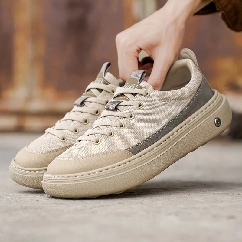 Men's Soft Platform Sneakers - Breathable Lace-Up Tennis Shoes