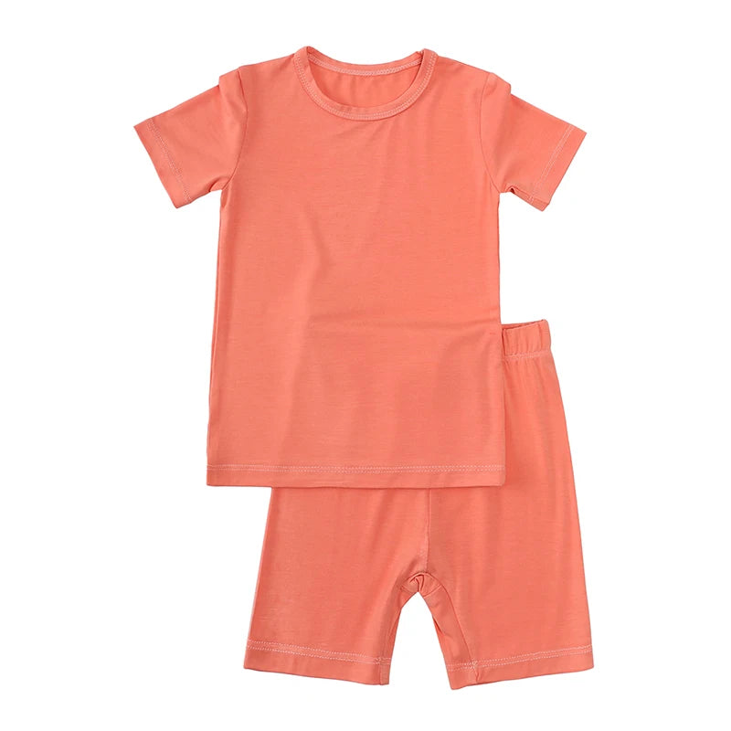 Bamboo Fibre Toddler Kids Boy Girl Pyjamas - Solid Hight Elasticity Breathable Sleepwear Loungewear Set For 9M-7T