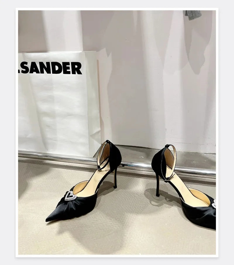 Women's Rhinestone Bowknot Satin Pointed Heel Sandals - Bridesmaid Party Shoes