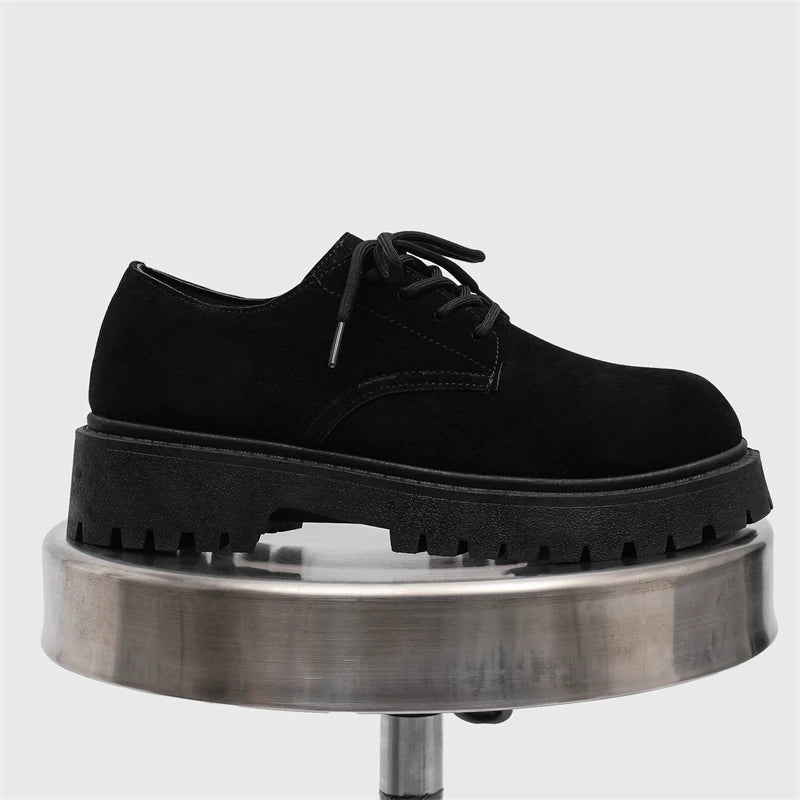 Men's Platform Suede Leather  Lace-up Casual British Shoes