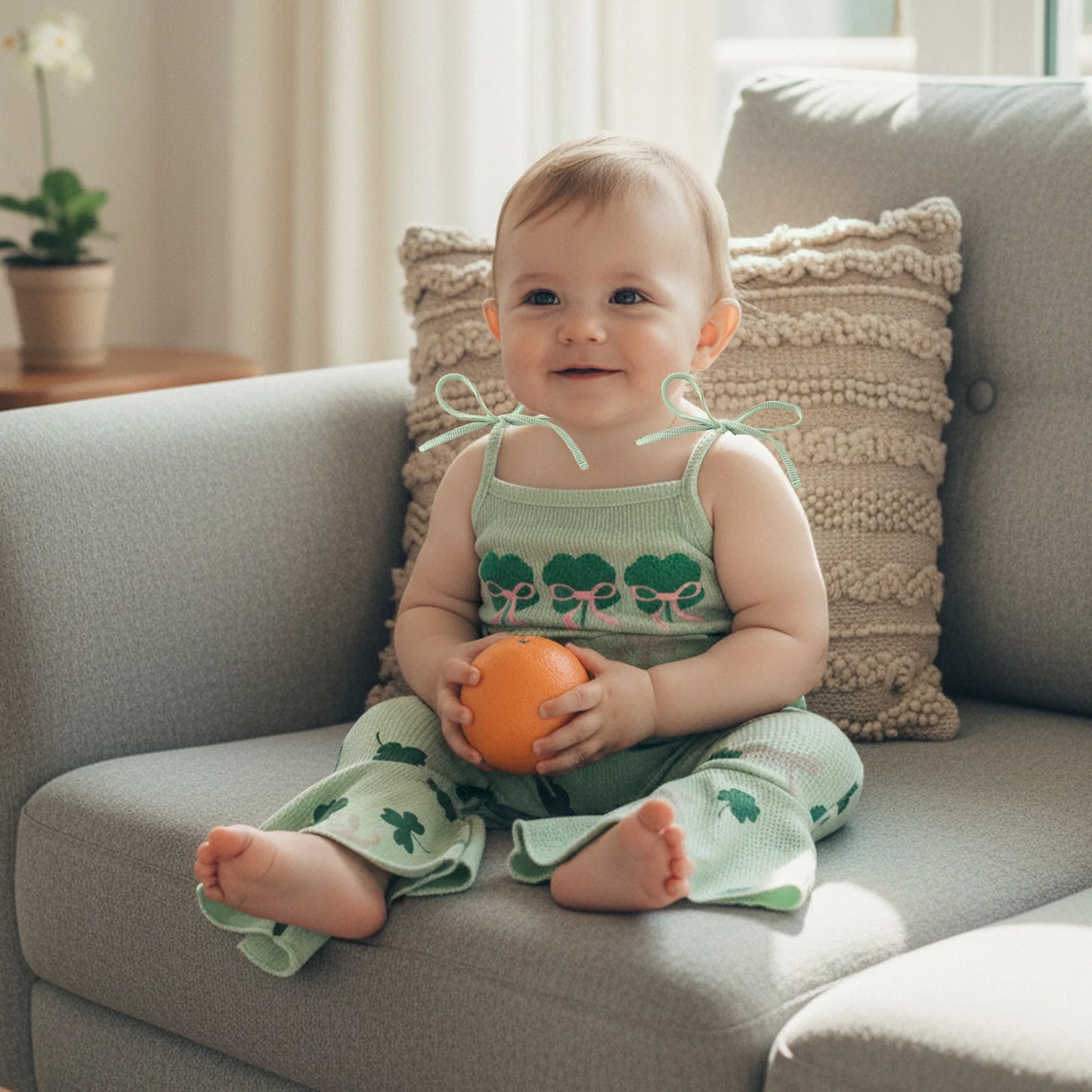 Toddler Kids Irish Flare Pants Overalls - Four-Leaf Clover Bell Bottom Jumpsuit 0-4Y