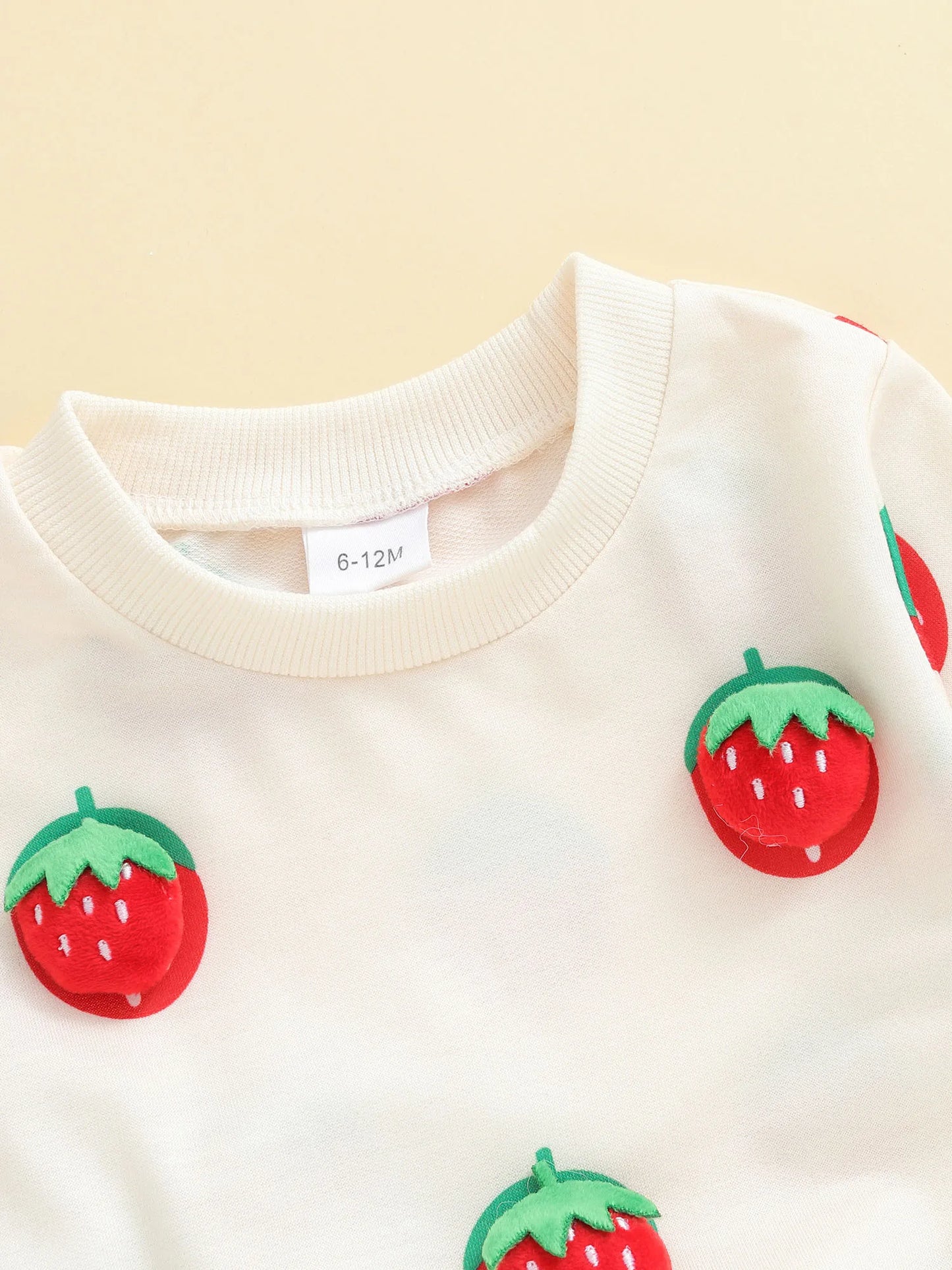 Kids Girls Fall Winter Clothes Set - 3D Strawberry Long Sleeve Pullover Top & Ripped Denim Flare Pants