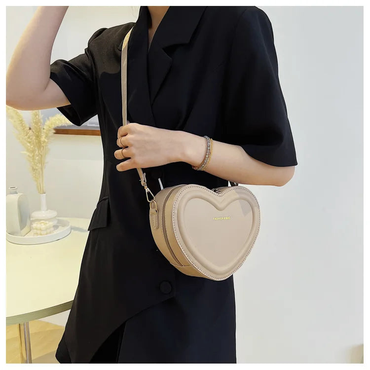 Women Heart Shape Crossbody  PU Leather Shoulder Handbag