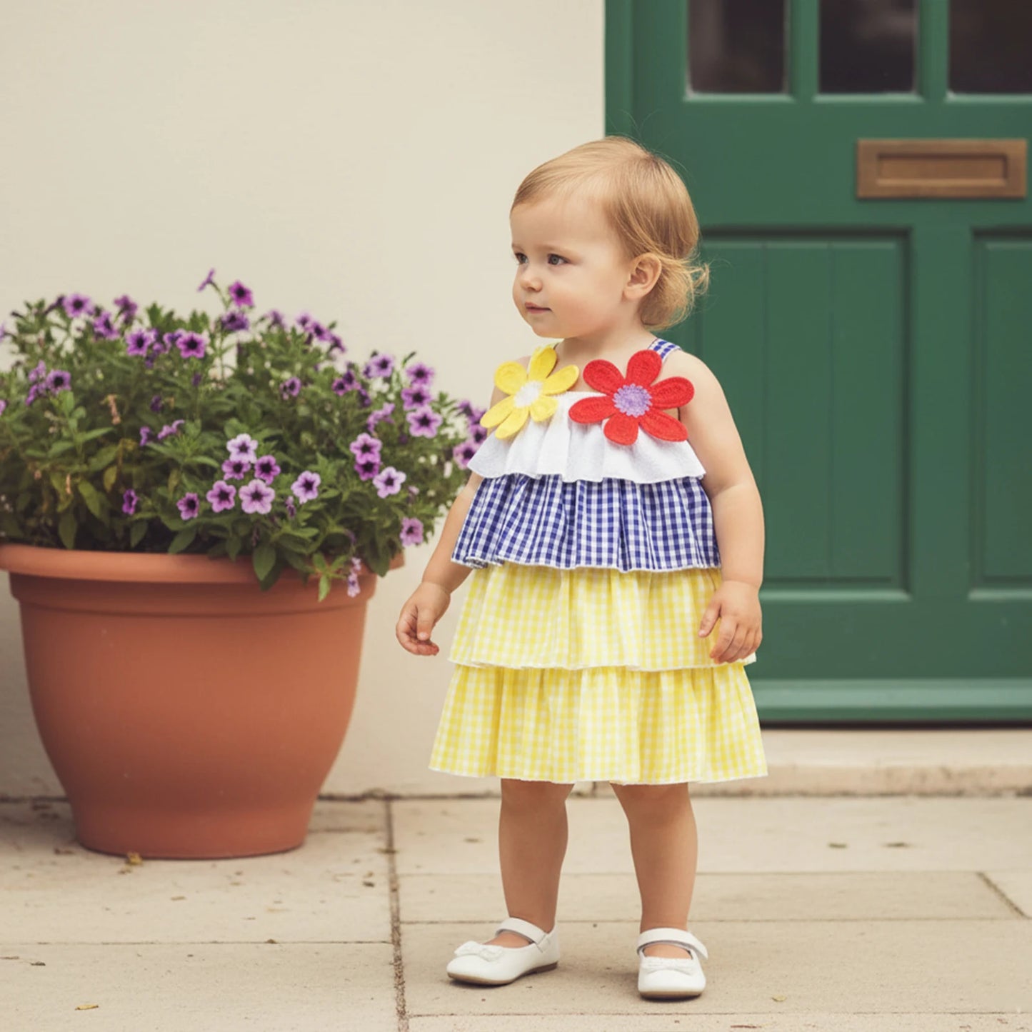 Baby Girls' Plaid Ruffle Floral Cami Dress
