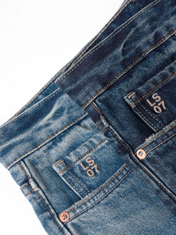 Men's loose Straight 13.5oz Fabric Washed Vintage Denim Jeans